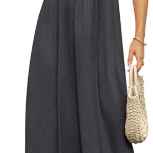 DB MOON Womens 2025 Summer Maxi Dresses Casual Short Sleeve Empire Waist Spring Long Dress with Pockets