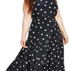 Plus Size Printed Tiered Tie Neck Maxi Dress Anne Black/Anne White 14W