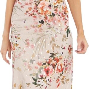 R&M Richards Long Floral Print Chiffon Dress W\/Flutter Sleeves & Cowl Neck